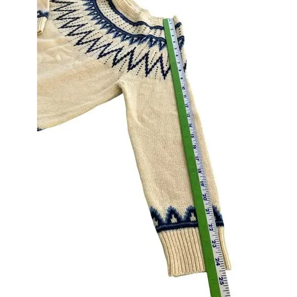 Ralph Lauren Nordic Sweater Pullover Knit Wool Blend Jumper Off White Blue - Picture 6 of 8